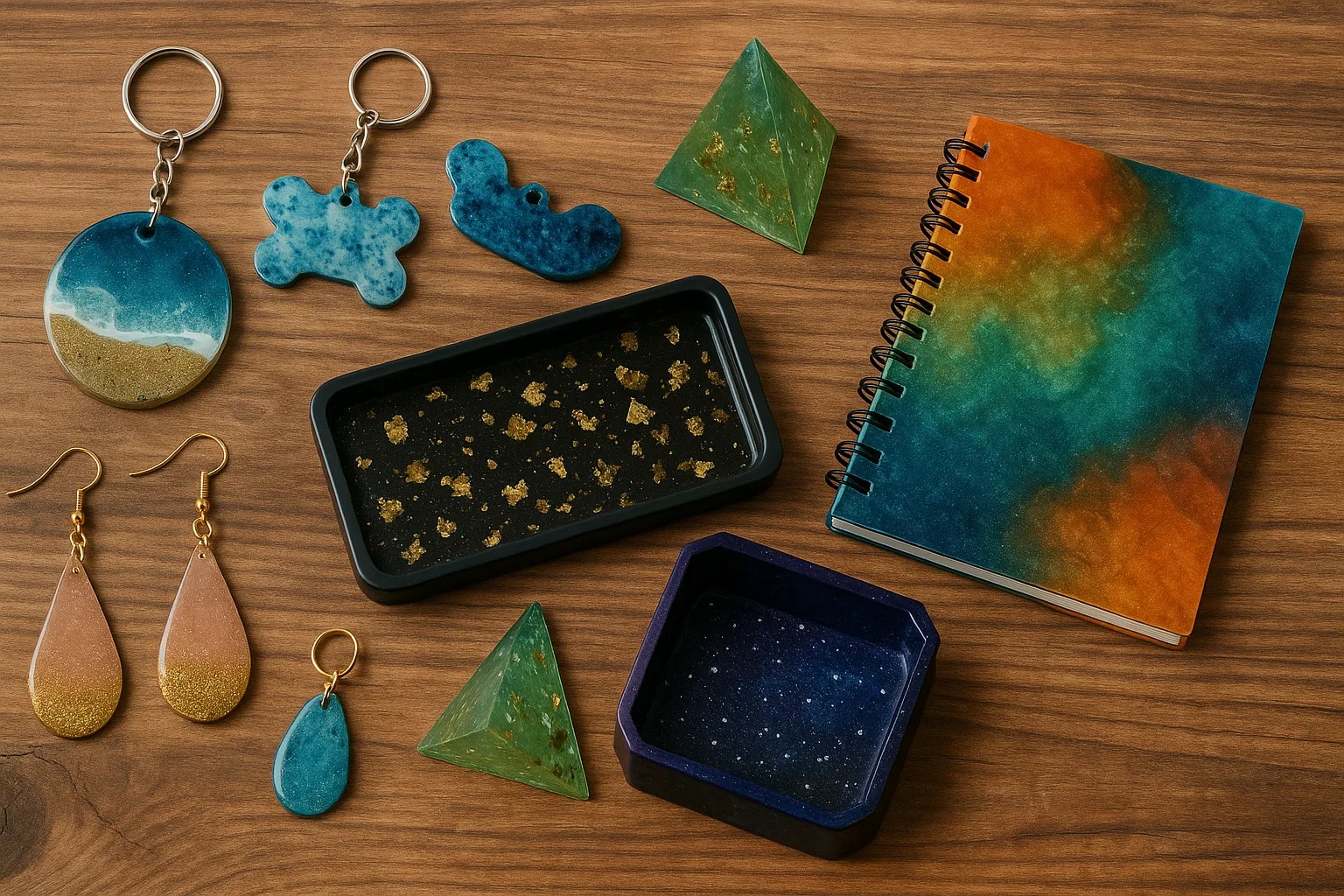 Variedad de accesorios artesanales en resina